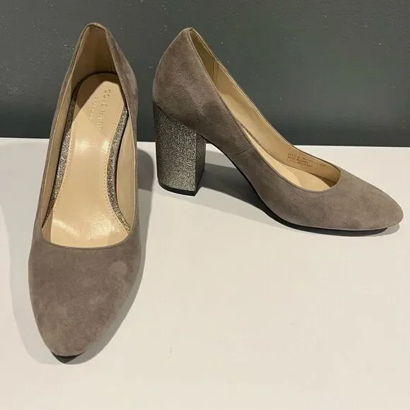 Cole Haan Alanna Suede Glitter heel pumps Grey size 6